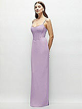 Side View Thumbnail - Pale Purple Corset-Style Crepe Column Maxi Dress with Adjustable Straps