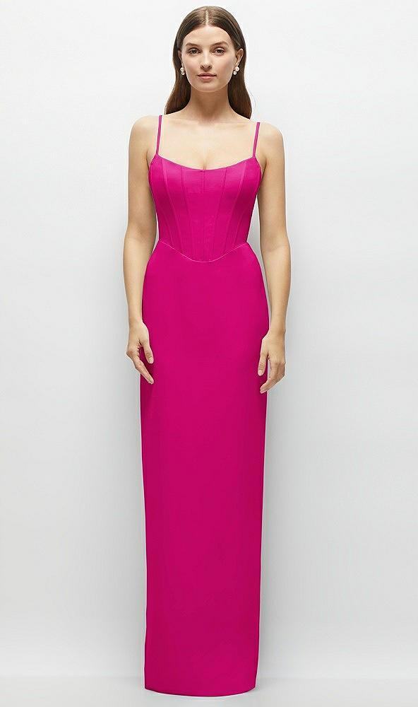 Front View - Think Pink Corset-Style Crepe Column Maxi Dress with Adjustable Straps