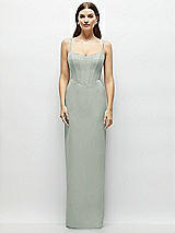 Front View Thumbnail - Willow Green Corset-Style Crepe Column Maxi Dress with Adjustable Straps