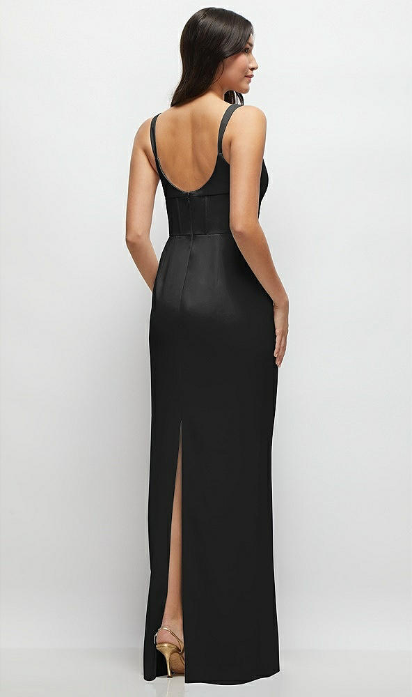 Back View - Black Corset Midriff Crepe Column Maxi Dress