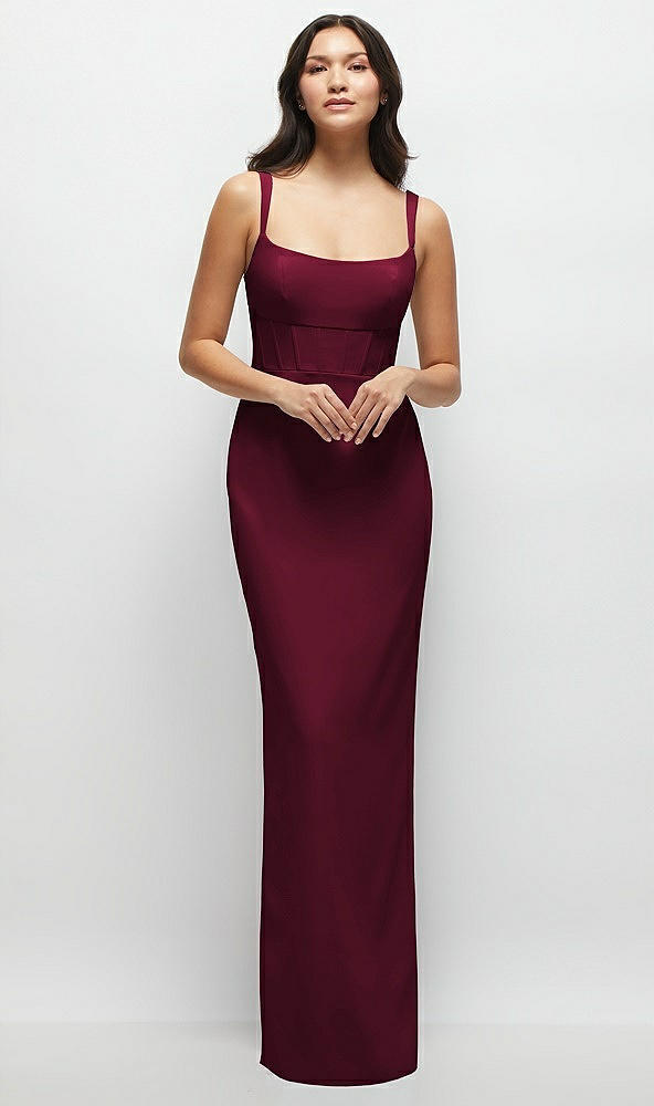 Front View - Cabernet Corset Midriff Crepe Column Maxi Dress