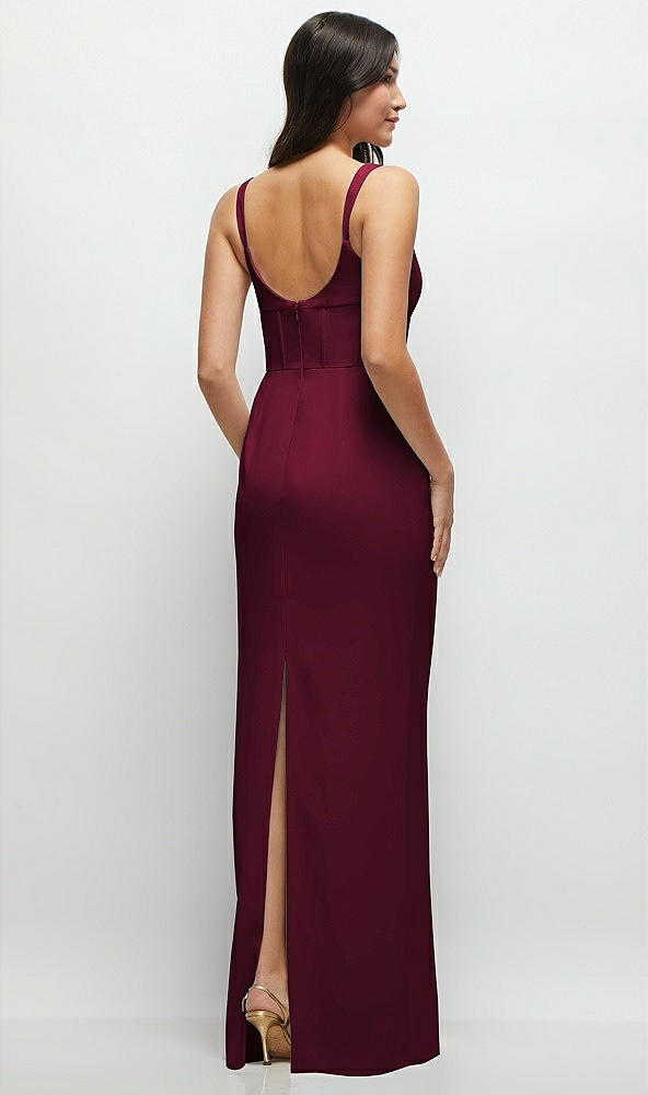 Back View - Cabernet Corset Midriff Crepe Column Maxi Dress