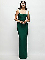 Front View Thumbnail - Hunter Green Corset Midriff Crepe Column Maxi Dress