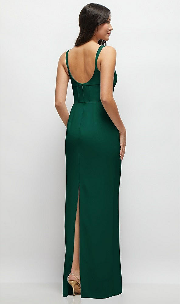 Back View - Hunter Green Corset Midriff Crepe Column Maxi Dress