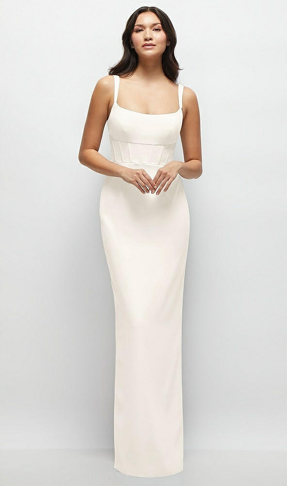 Front View - Ivory Corset Midriff Crepe Column Maxi Dress