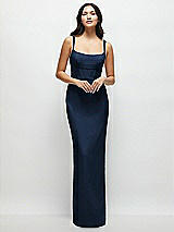 Front View Thumbnail - Midnight Navy Corset Midriff Crepe Column Maxi Dress