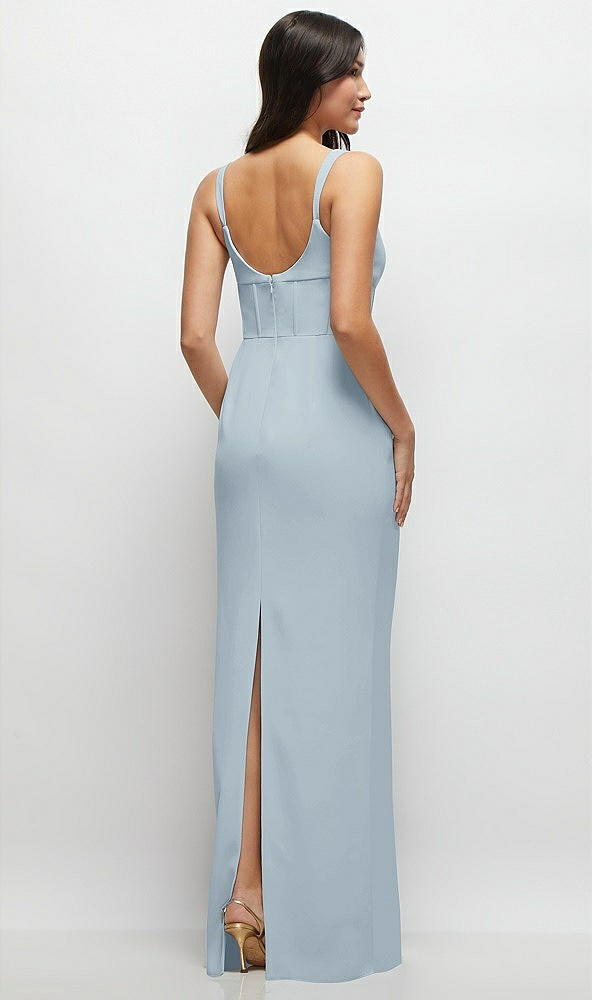 Back View - Mist Corset Midriff Crepe Column Maxi Dress