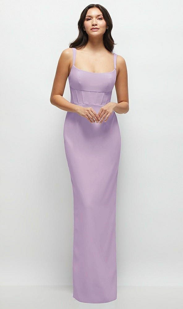 Front View - Pale Purple Corset Midriff Crepe Column Maxi Dress