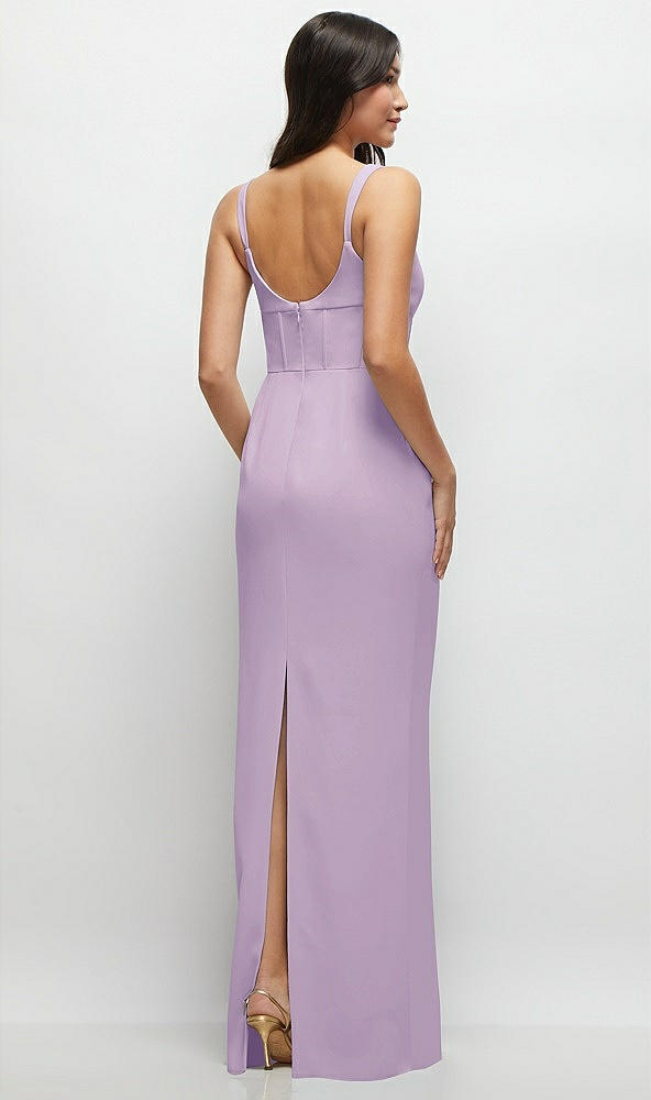 Back View - Pale Purple Corset Midriff Crepe Column Maxi Dress