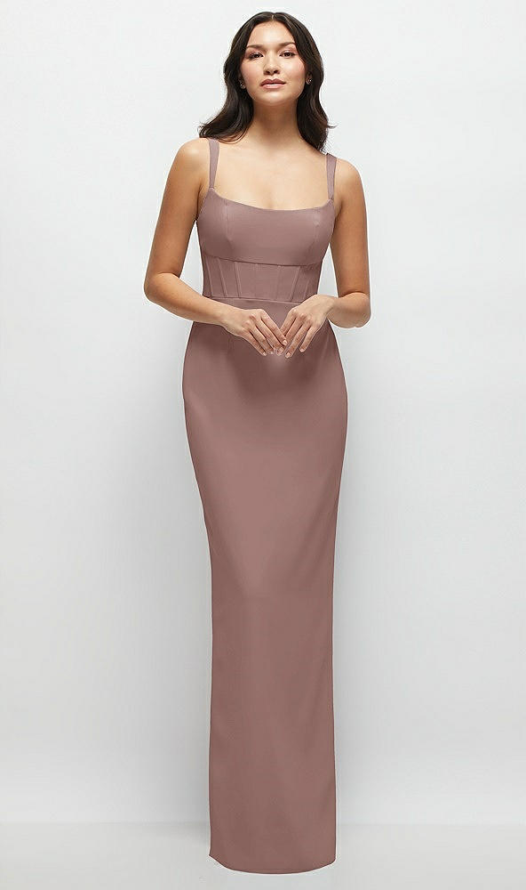 Front View - Sienna Corset Midriff Crepe Column Maxi Dress