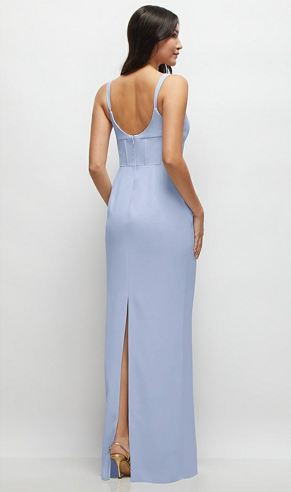 Back View - Sky Blue Corset Midriff Crepe Column Maxi Dress