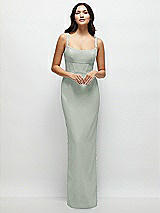 Front View Thumbnail - Willow Green Corset Midriff Crepe Column Maxi Dress