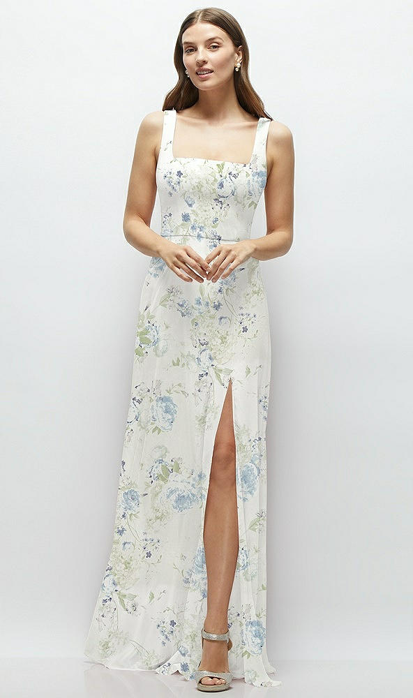 Front View - Bleu Garden Square Neck Chiffon Maxi Dress with Circle Skirt