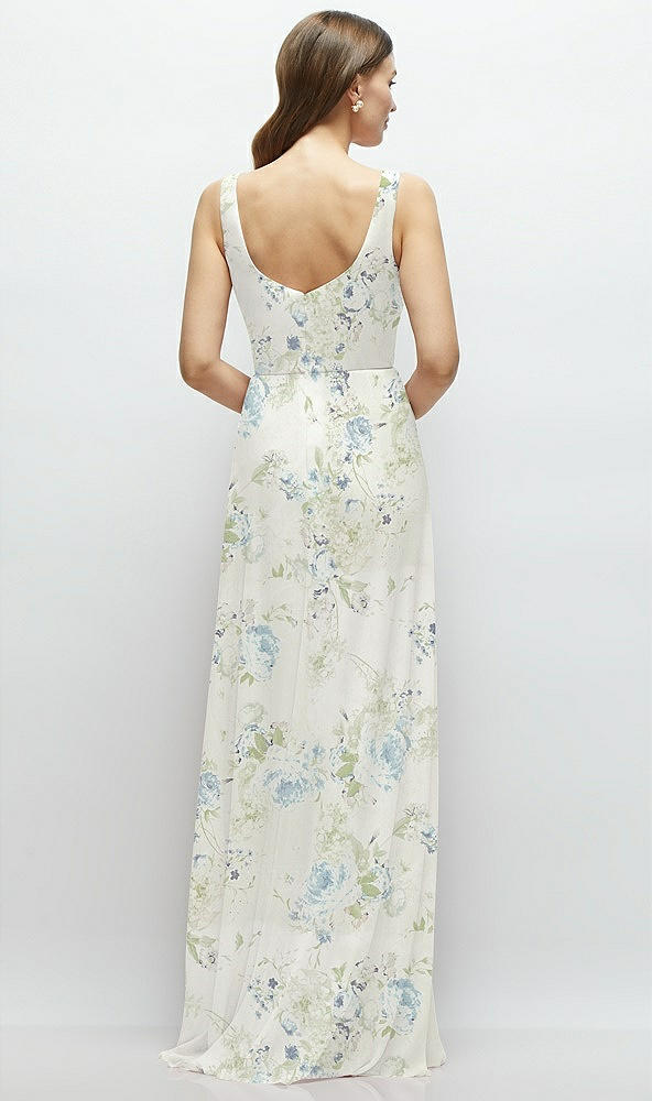 Back View - Bleu Garden Square Neck Chiffon Maxi Dress with Circle Skirt