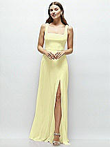 Front View Thumbnail - Butter Yellow Square Neck Chiffon Maxi Dress with Circle Skirt