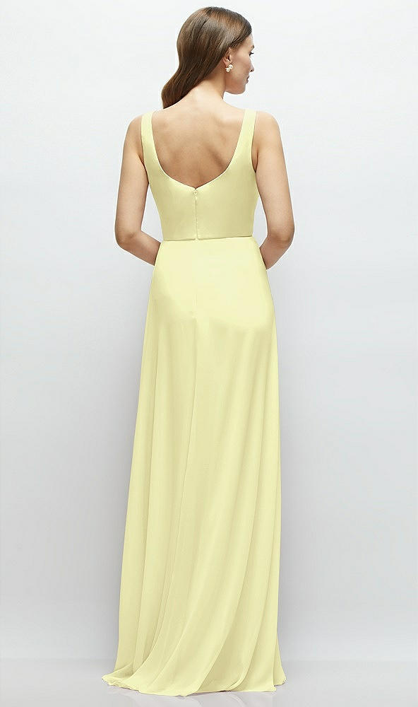 Back View - Butter Yellow Square Neck Chiffon Maxi Dress with Circle Skirt