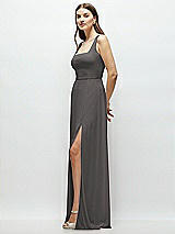 Side View Thumbnail - Caviar Gray Square Neck Chiffon Maxi Dress with Circle Skirt