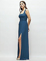 Side View Thumbnail - Dusk Blue Square Neck Chiffon Maxi Dress with Circle Skirt