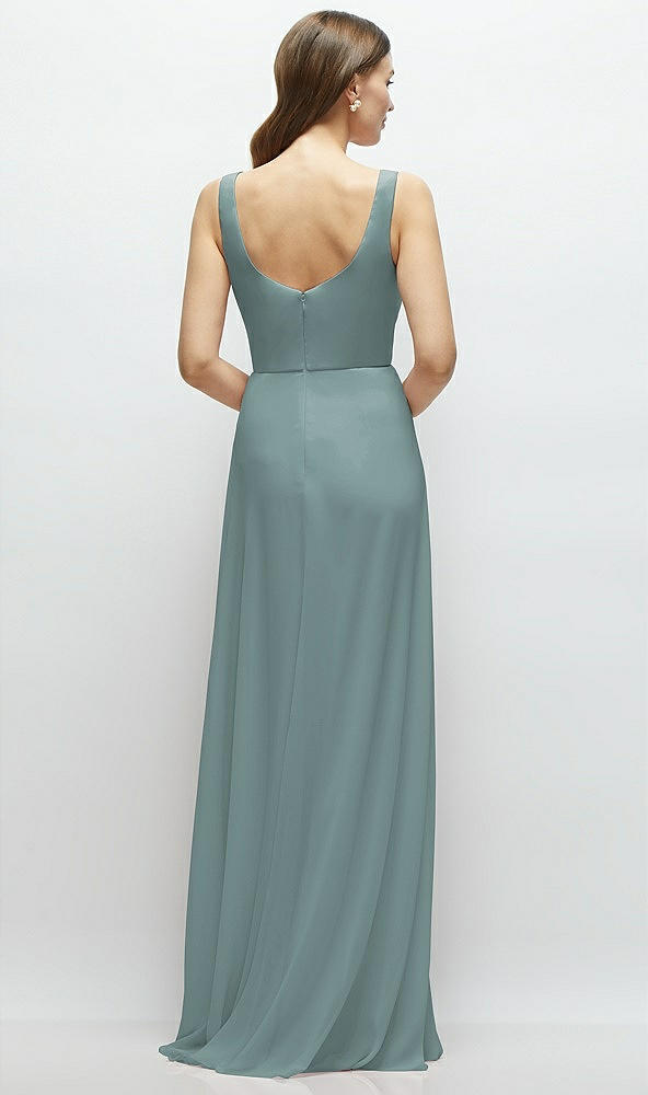 Back View - Icelandic Square Neck Chiffon Maxi Dress with Circle Skirt