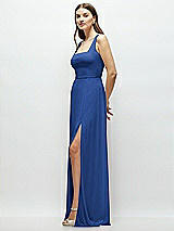 Side View Thumbnail - Classic Blue Square Neck Chiffon Maxi Dress with Circle Skirt