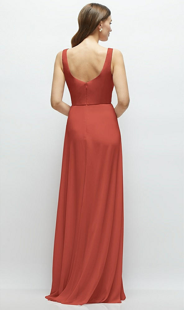 Back View - Amber Sunset Square Neck Chiffon Maxi Dress with Circle Skirt