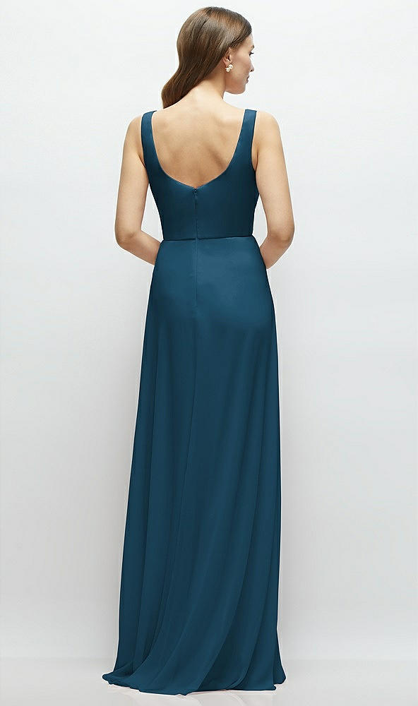 Back View - Atlantic Blue Square Neck Chiffon Maxi Dress with Circle Skirt