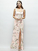 Front View Thumbnail - Blush Garden Square Neck Chiffon Maxi Dress with Circle Skirt