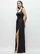 Side View Thumbnail - Black Square Neck Chiffon Maxi Dress with Circle Skirt