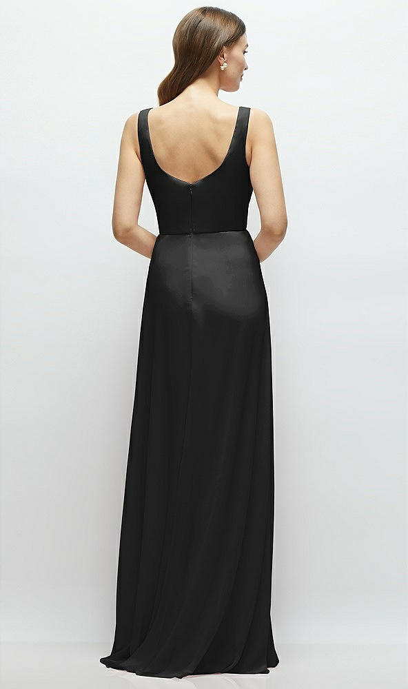 Back View - Black Square Neck Chiffon Maxi Dress with Circle Skirt