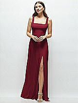 Front View Thumbnail - Burgundy Square Neck Chiffon Maxi Dress with Circle Skirt