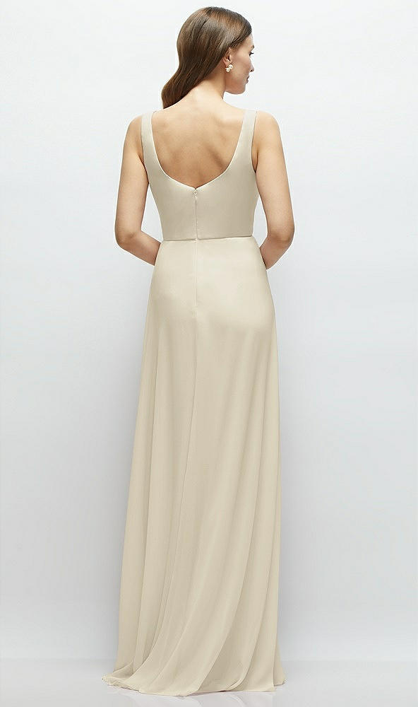 Back View - Champagne Square Neck Chiffon Maxi Dress with Circle Skirt