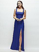 Front View Thumbnail - Cobalt Blue Square Neck Chiffon Maxi Dress with Circle Skirt