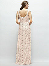 Rear View Thumbnail - Coquette Floral Print Square Neck Chiffon Maxi Dress with Circle Skirt