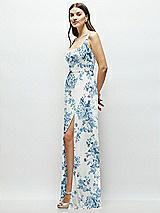 Side View Thumbnail - Cottage Rose Dusk Blue Square Neck Chiffon Maxi Dress with Circle Skirt