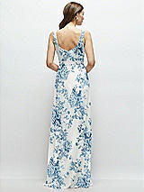 Rear View Thumbnail - Cottage Rose Dusk Blue Square Neck Chiffon Maxi Dress with Circle Skirt