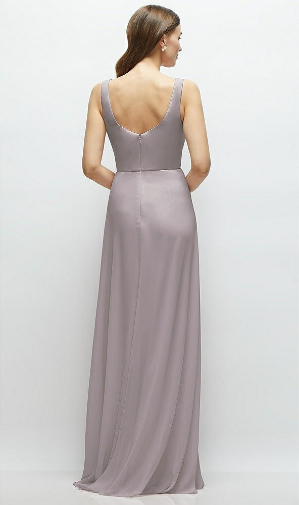 Back View - Cashmere Gray Square Neck Chiffon Maxi Dress with Circle Skirt