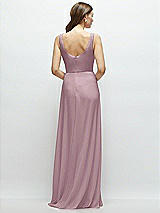 Rear View Thumbnail - Dusty Rose Square Neck Chiffon Maxi Dress with Circle Skirt