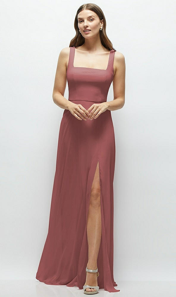 Front View - English Rose Square Neck Chiffon Maxi Dress with Circle Skirt