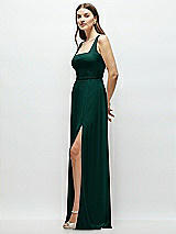 Side View Thumbnail - Evergreen Square Neck Chiffon Maxi Dress with Circle Skirt