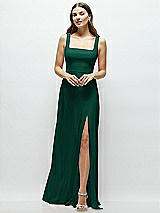 Front View Thumbnail - Hunter Green Square Neck Chiffon Maxi Dress with Circle Skirt