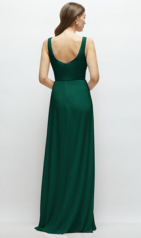 Back View - Hunter Green Square Neck Chiffon Maxi Dress with Circle Skirt