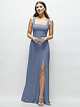 Front View Thumbnail - Larkspur Blue Square Neck Chiffon Maxi Dress with Circle Skirt