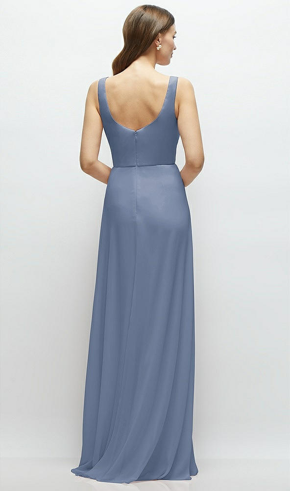 Back View - Larkspur Blue Square Neck Chiffon Maxi Dress with Circle Skirt