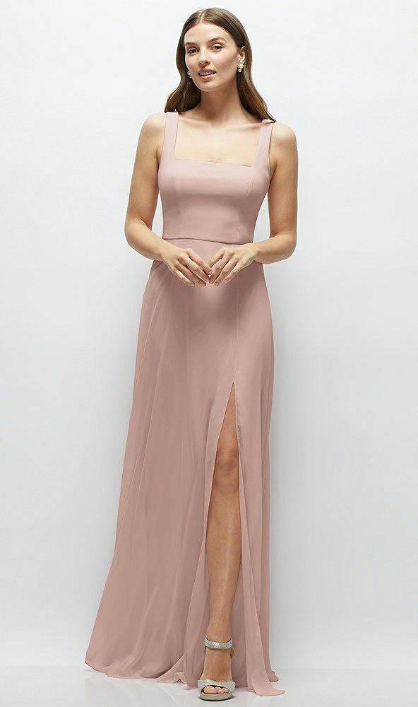 Front View - Neu Nude Square Neck Chiffon Maxi Dress with Circle Skirt