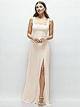 Front View Thumbnail - Oat Square Neck Chiffon Maxi Dress with Circle Skirt