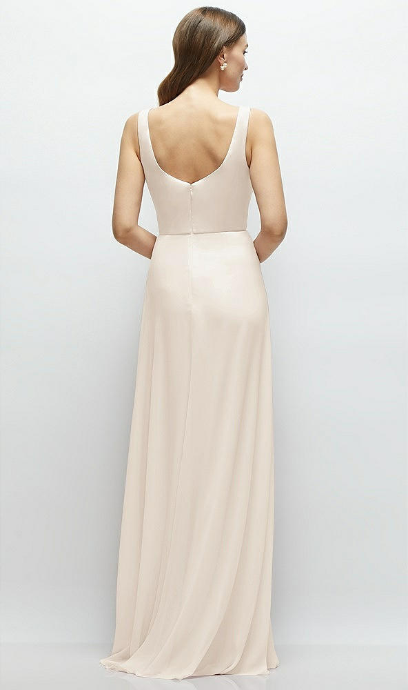 Back View - Oat Square Neck Chiffon Maxi Dress with Circle Skirt