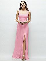 Front View Thumbnail - Peony Pink Square Neck Chiffon Maxi Dress with Circle Skirt