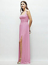 Side View Thumbnail - Powder Pink Square Neck Chiffon Maxi Dress with Circle Skirt