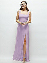 Front View Thumbnail - Pale Purple Square Neck Chiffon Maxi Dress with Circle Skirt