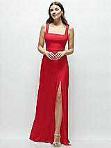 Front View Thumbnail - Parisian Red Square Neck Chiffon Maxi Dress with Circle Skirt